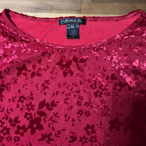 Vintage Laura G Red Burnout Velvet Top Size XL - Picture 3 of 5